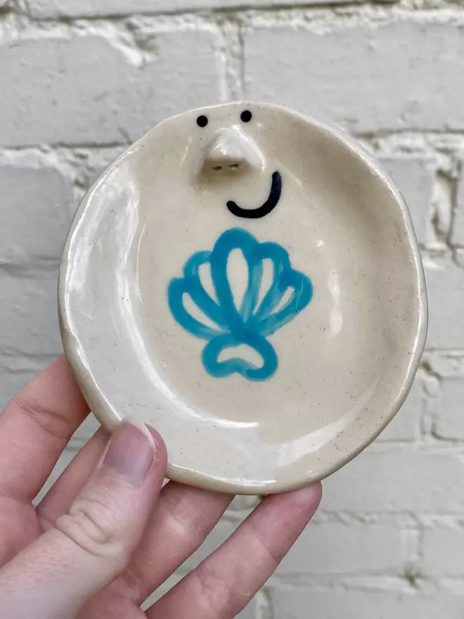 blue shell handmade ceramic trinket dish