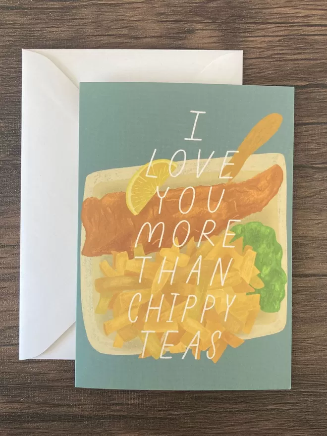 Christmas card with fish and chips