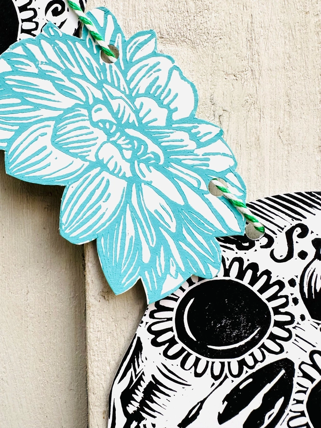 Skull 'Day Of The Dead' Hand Printed Linocut Garland 