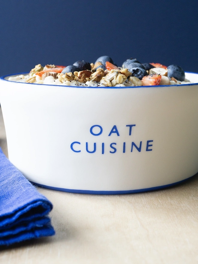 'Oat Cuisine' Blue Ceramic Bowl