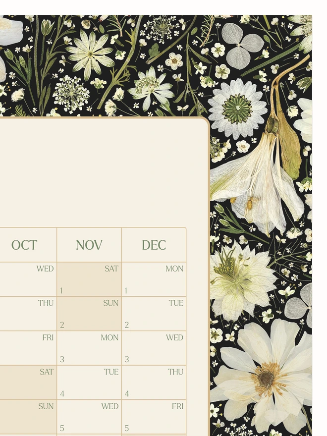 Botanical Pressed Flower Wall Planner – Floral print 2025 calendar and organiser for studios, home offices, and workspaces. Great for family planning, university schedules, and annual organisation. Beautiful nature-themed stationery gift.