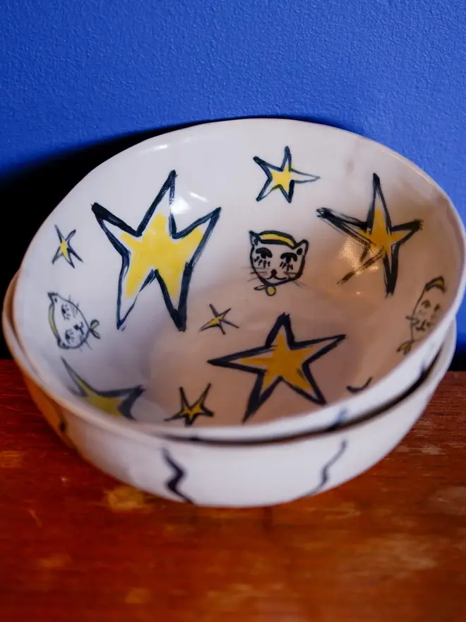 ceramic cat stars bowl