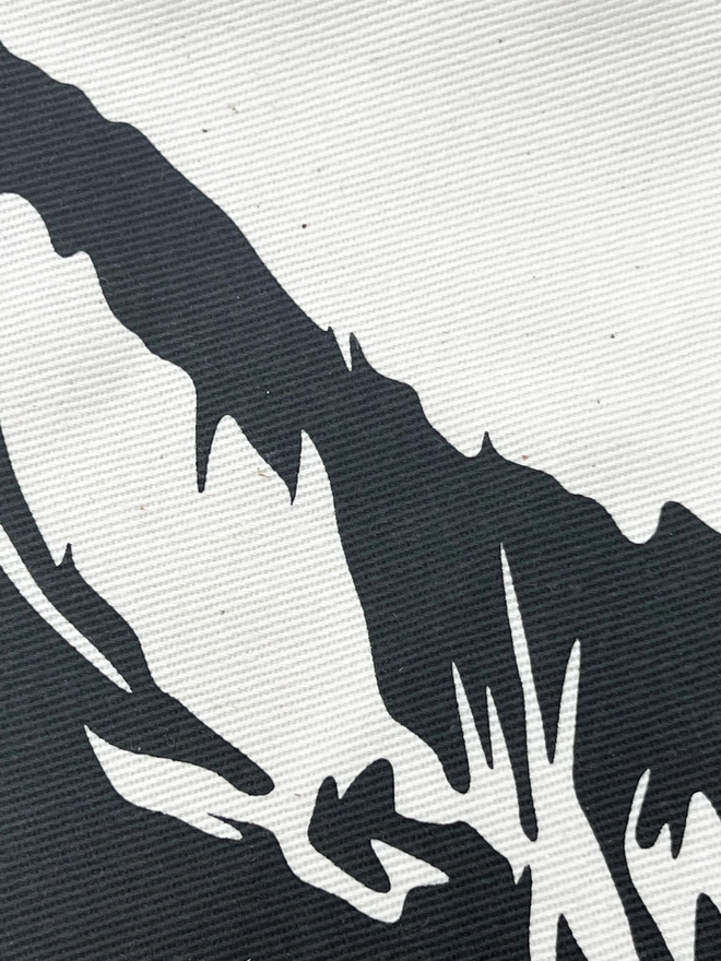 Close up of the black and white cats ear showing that is screen printed on to the apron all done in the UK
