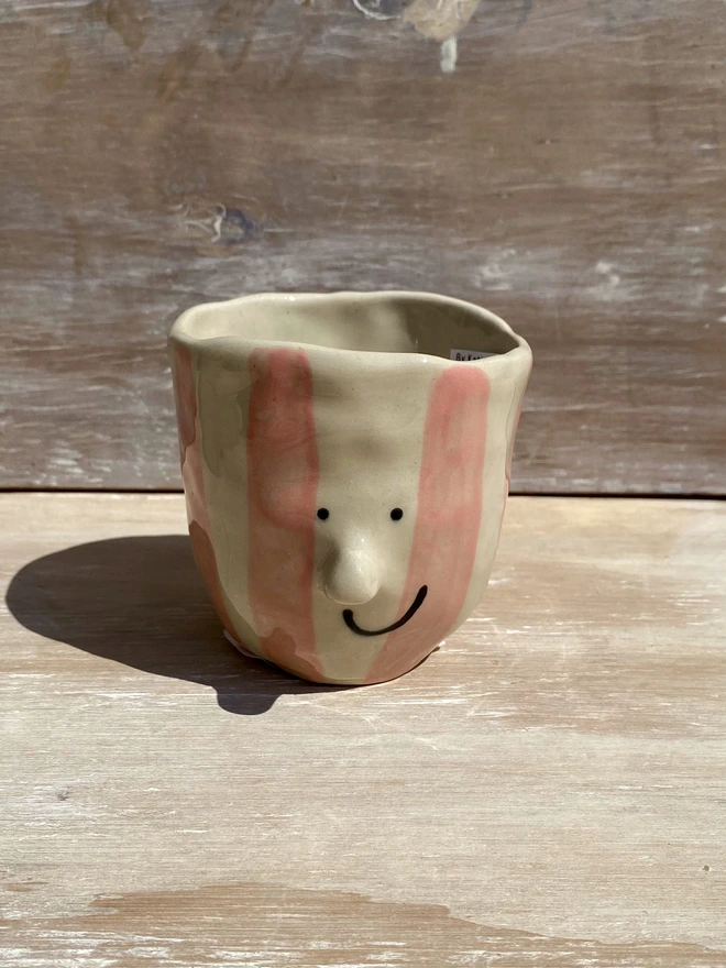 pink stripe pot - front