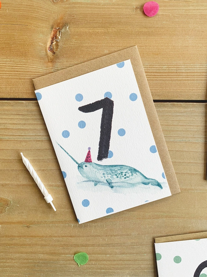 Narwhal 7th Birthday Card 
