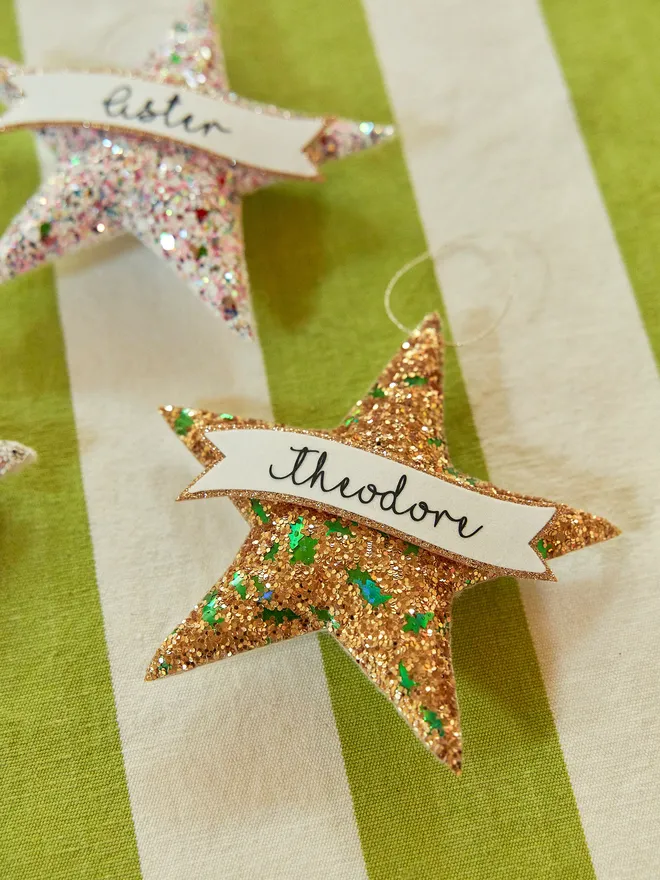 Personalised glitter star Christmas decoration