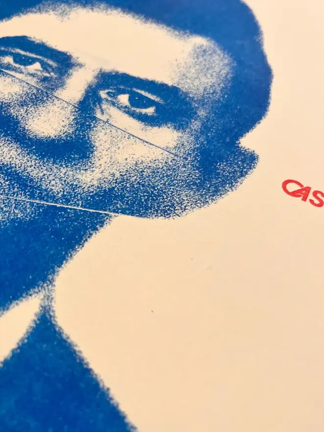 'Johnny Cash' Handmade Risograph Gig Poster, zoomed in. 