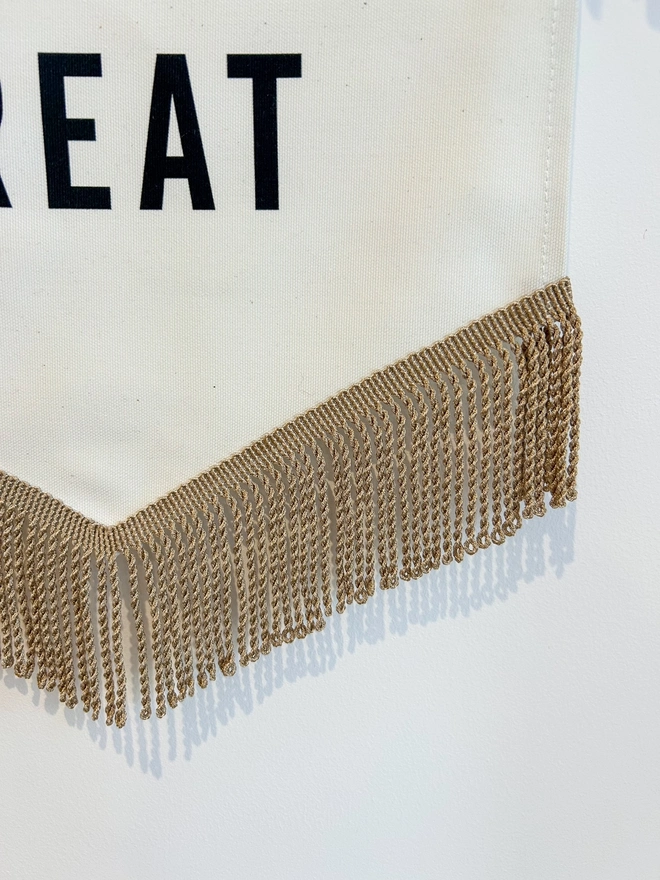 Gold Bullion fringe trim on fabric Halloween banner