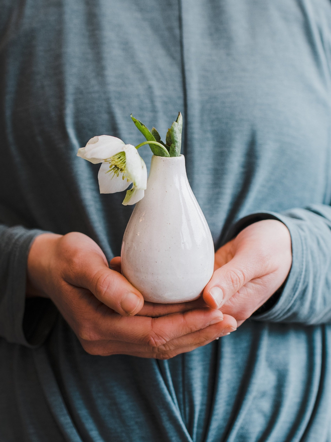 handmade ceramic white bud vase