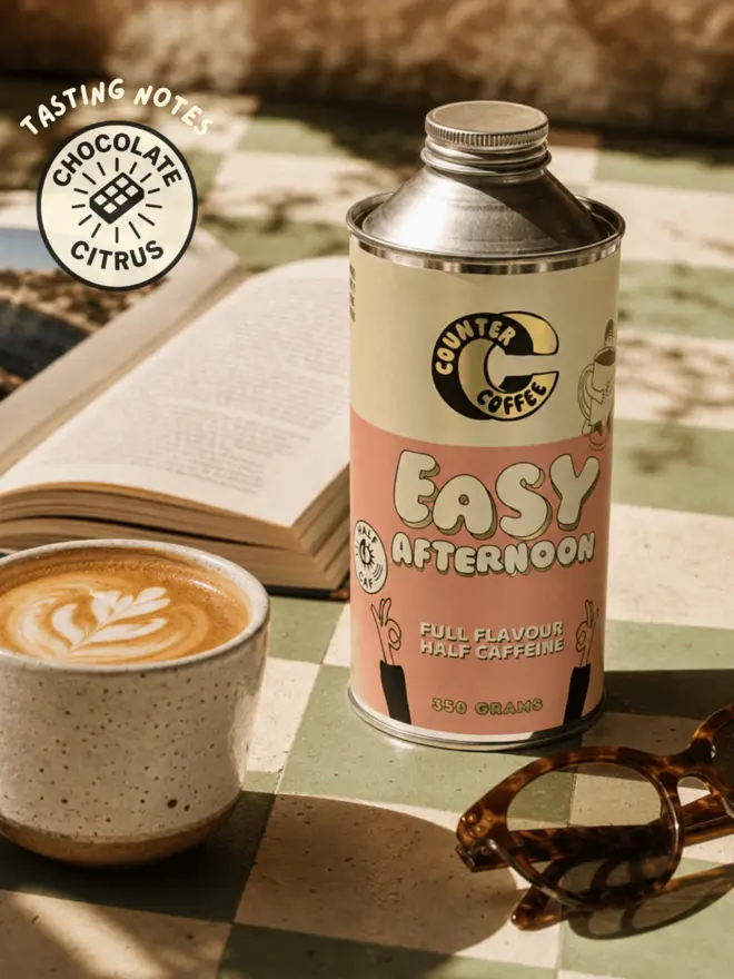 Easy Afternoon. A tin of coffee beans from Counter Coffee.