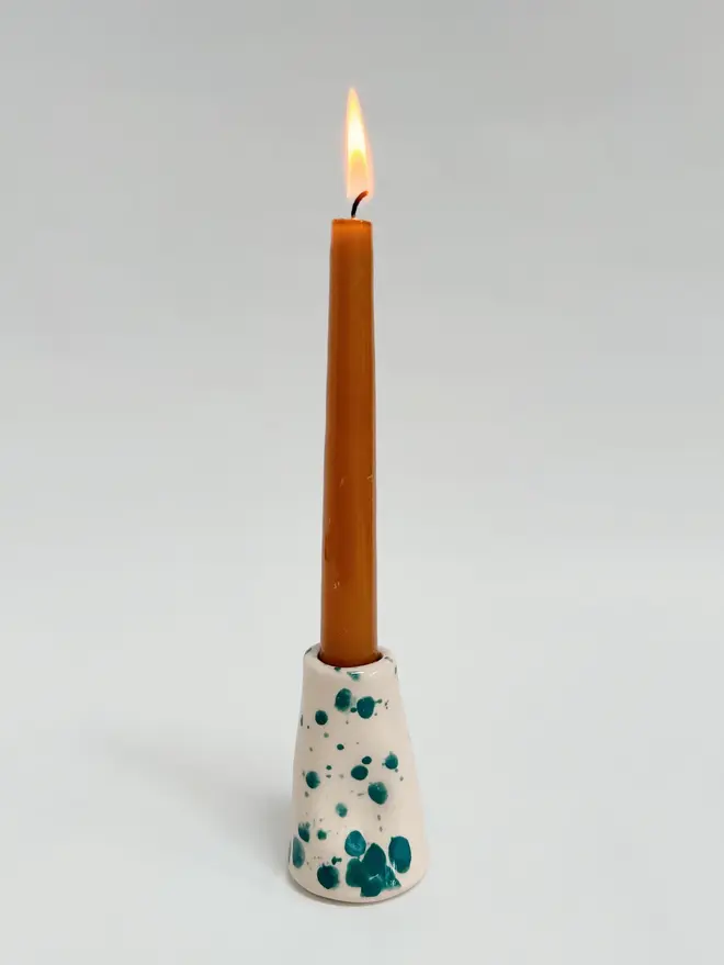 green speckle wonky ceramic candlestick holder