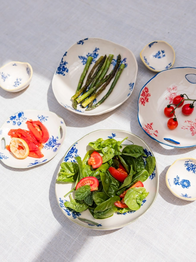 Floral serving dishes