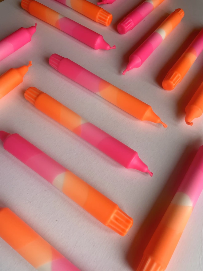 Neon Pink & Neon Orange Dip Dyed Dinner Candles (Set Of 2)