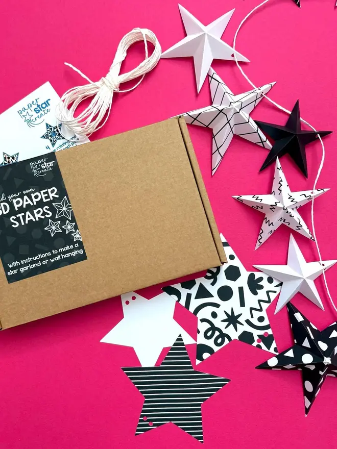 3D Paper Star Garland Kit: Black & White Origami