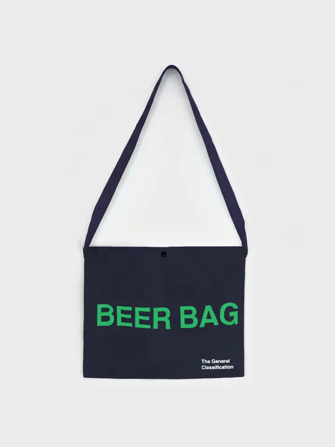 'Beer Bag' Musette Bag, against a grey background. 