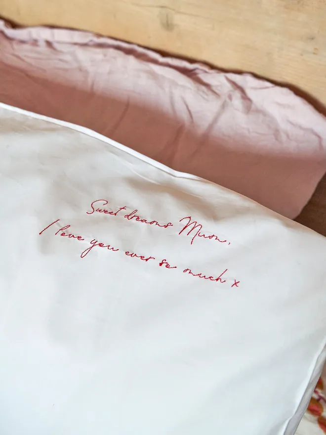 Embroidered love notes pillowcase