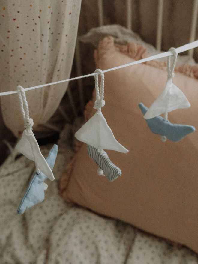 Sailboat Garland, Boat Bunting, Ocean Theme Wall Hanging, Sailing Ship Garland,