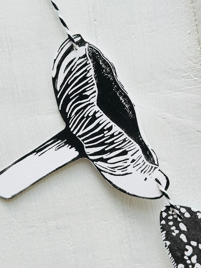 Enchanted Mushroom Garland Hand Printed Monochrome Bunting 