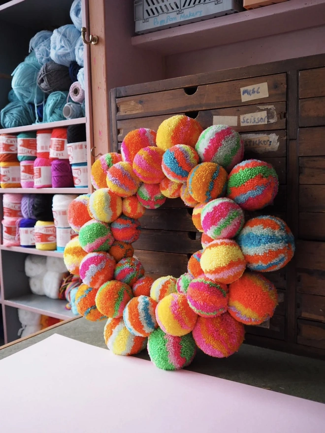 Handmade Rainbow Pom Pom Wreath