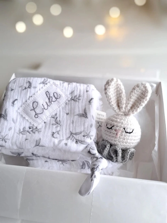 Personalised Grey Bunny Snuggle Comforter