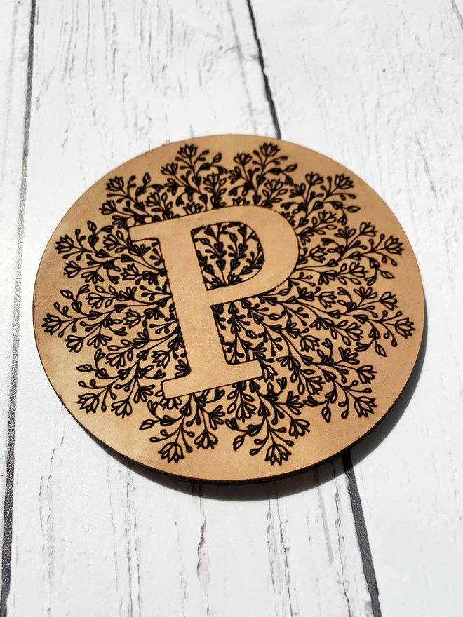 P Laser engraved coaster