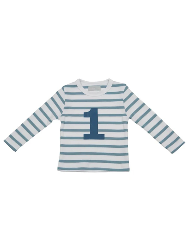Ocean Blue & White Breton Striped Number 1 T Shirt