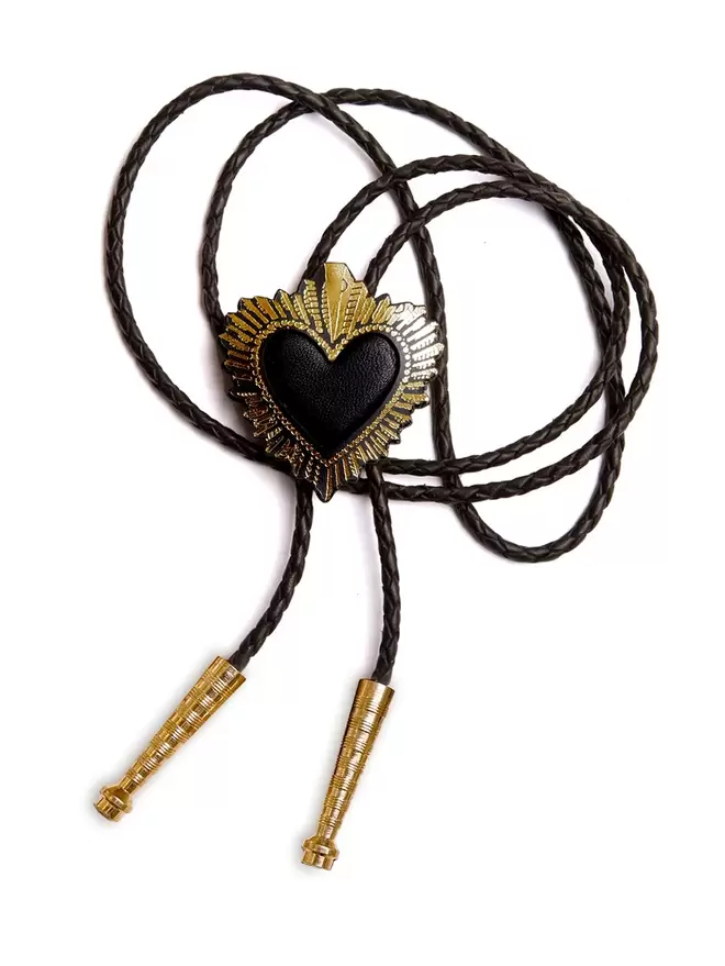 black leather sacred heart bolo tie