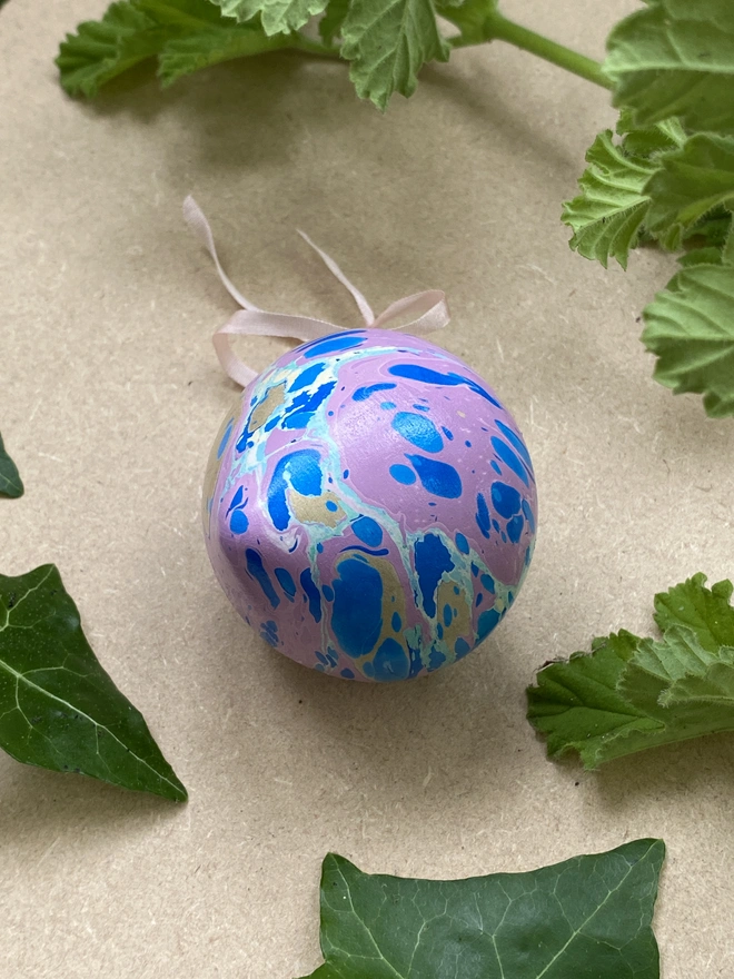 Hand-marbled ceramic bauble