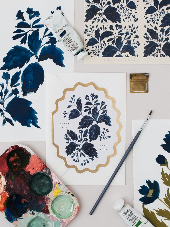 Blue Botanical Wrapping Paper