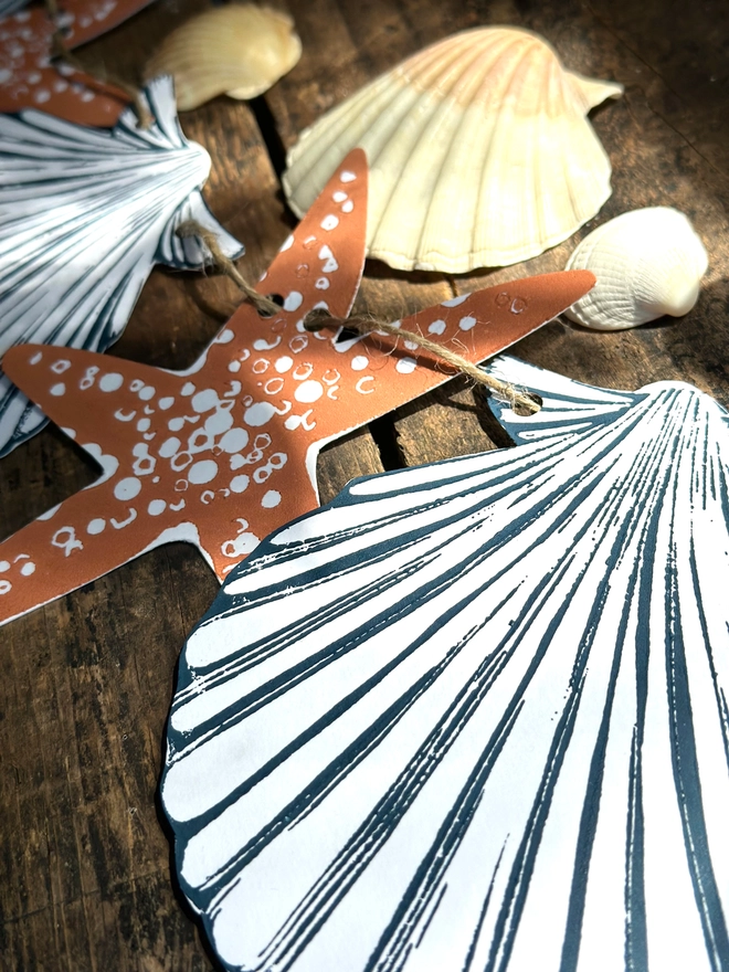 Shell & Starfish Hand Printed Nautical Linocut Garland