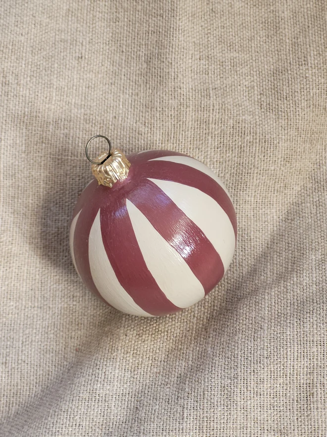 Taupe bauble with brown stripes