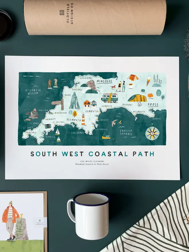 south west coastal path map print