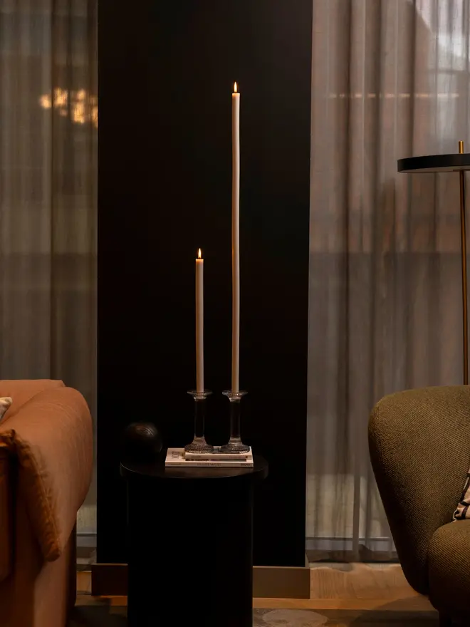 soft grey taper candle pair