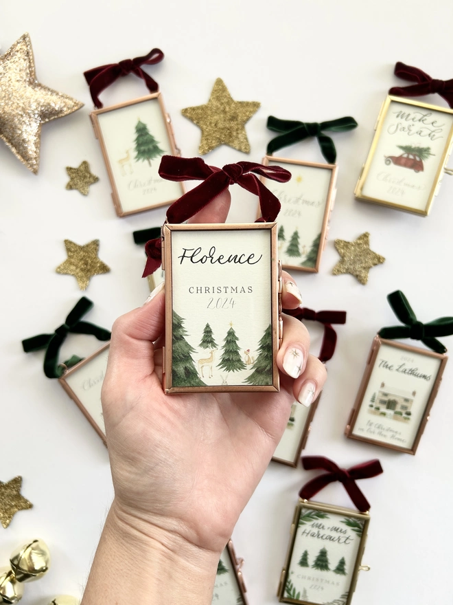 Mini Frame Christmas Tree Decoration with Calligraphy Personalisation 