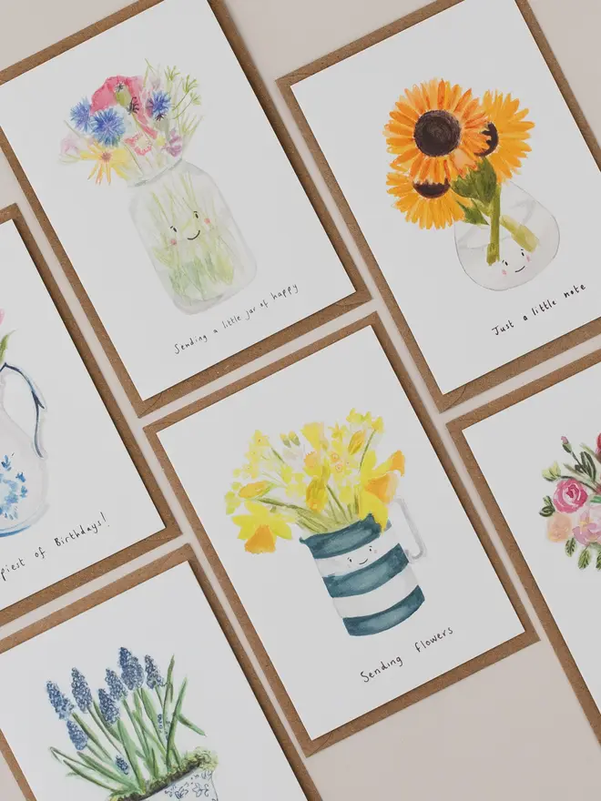 6 multi occasion Flower themed Greeting cards 