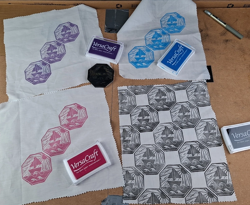 Versacraft prints on fabric using three different colours to show effect