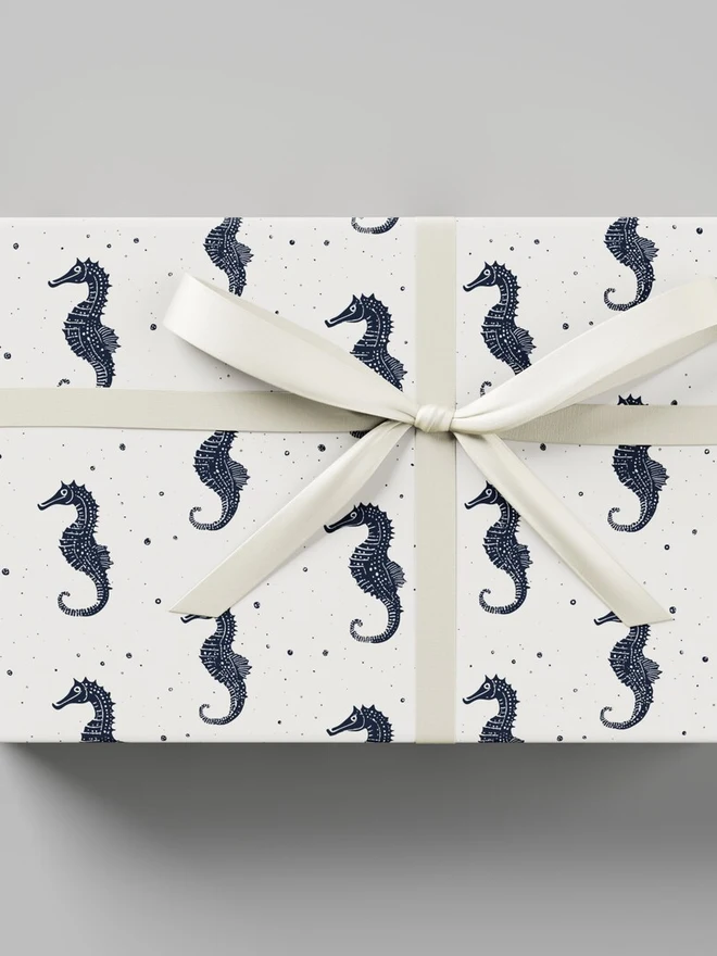 Seahorse Block Print Wrapping Paper