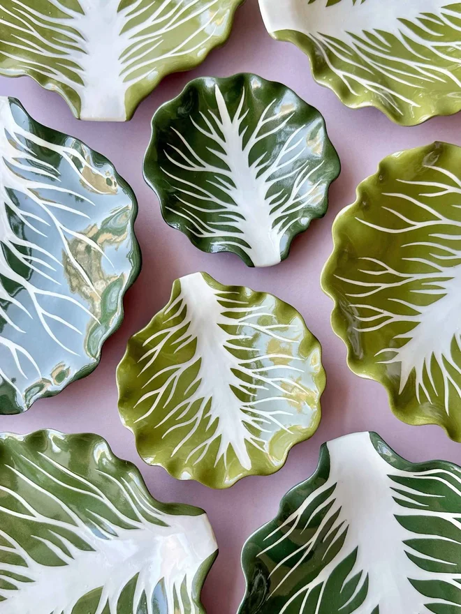 green cabbage style ceramic serving bowls