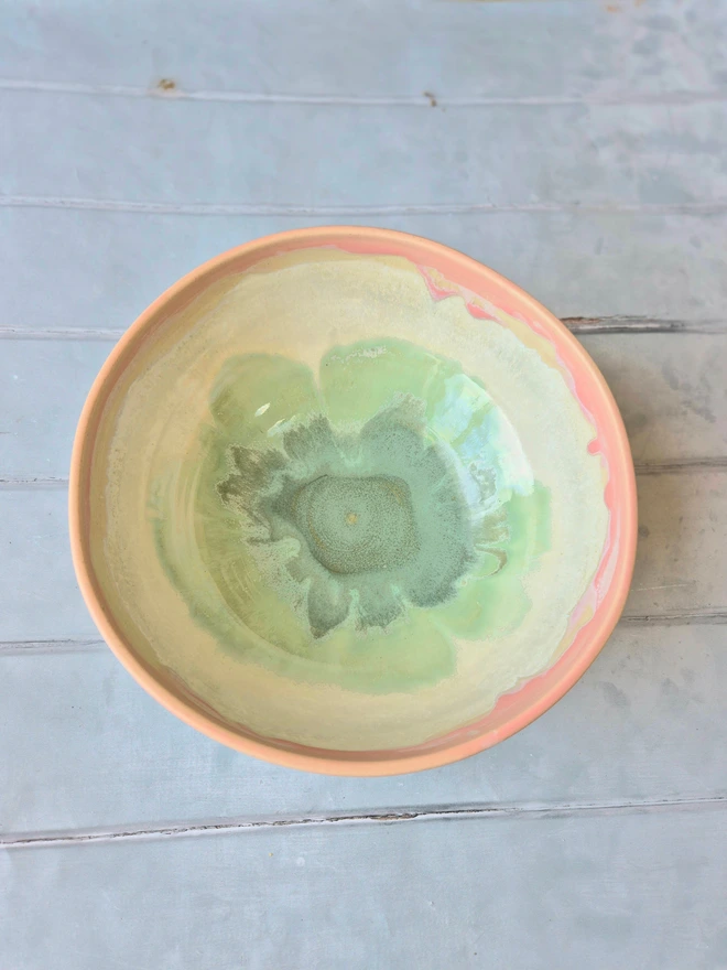 Serving bowl, large bowl, ceramic bowl, pottery bowl, Jenny Hopps pottery, Ceramic gift, pottery gift, colourful ceramics, gift for chef, gift for her, gift for friend, unique housewarming gift, pink bowl, colourful bowl, unique serving bowl, Holly and Co