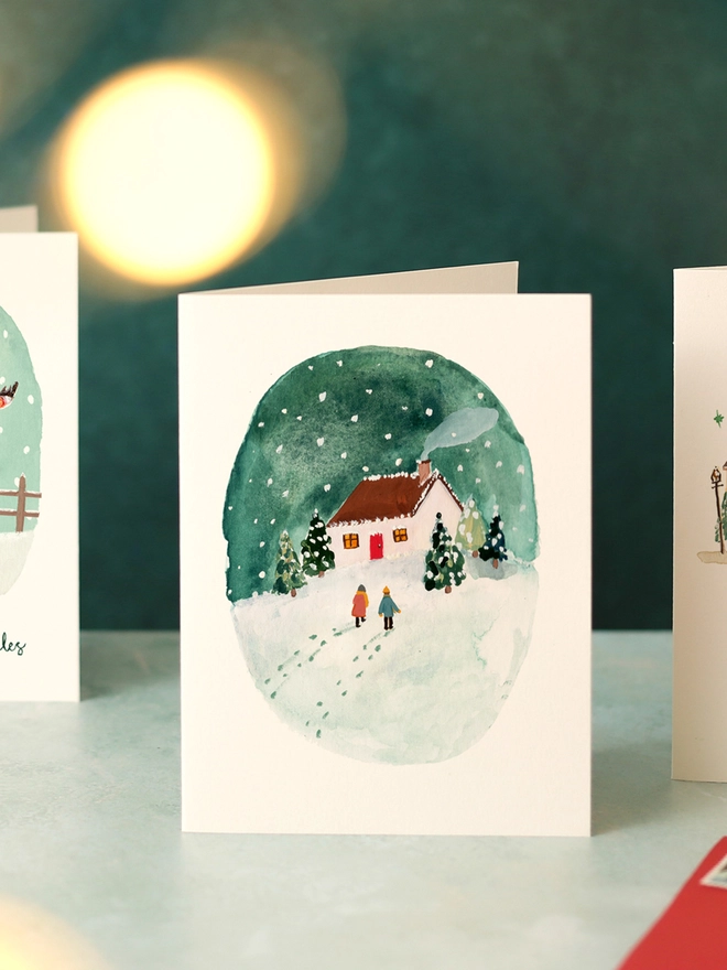 Snowy Winter House Scene Mini Christmas Card