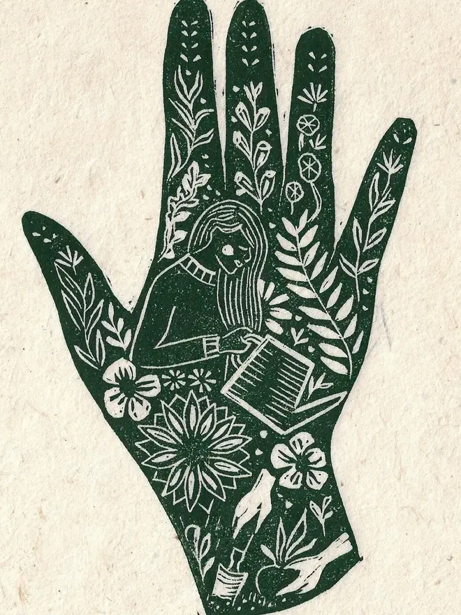Green Fingers Linoprint