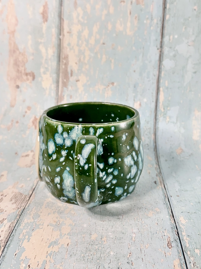 Green Christmas Snow Globe Mug, Handmade Ceramic Cup