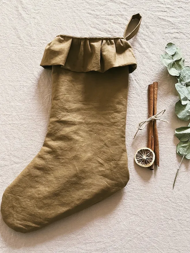 gold linen christmas stocking