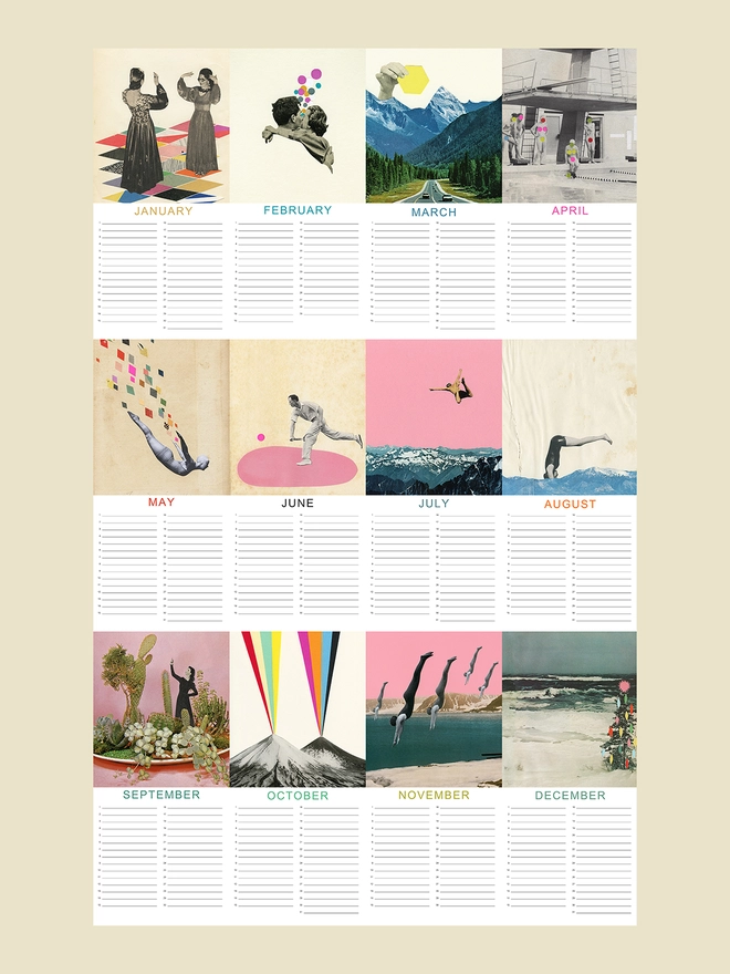 A collection of images showing the contents of a perpetual celebration calendar.
