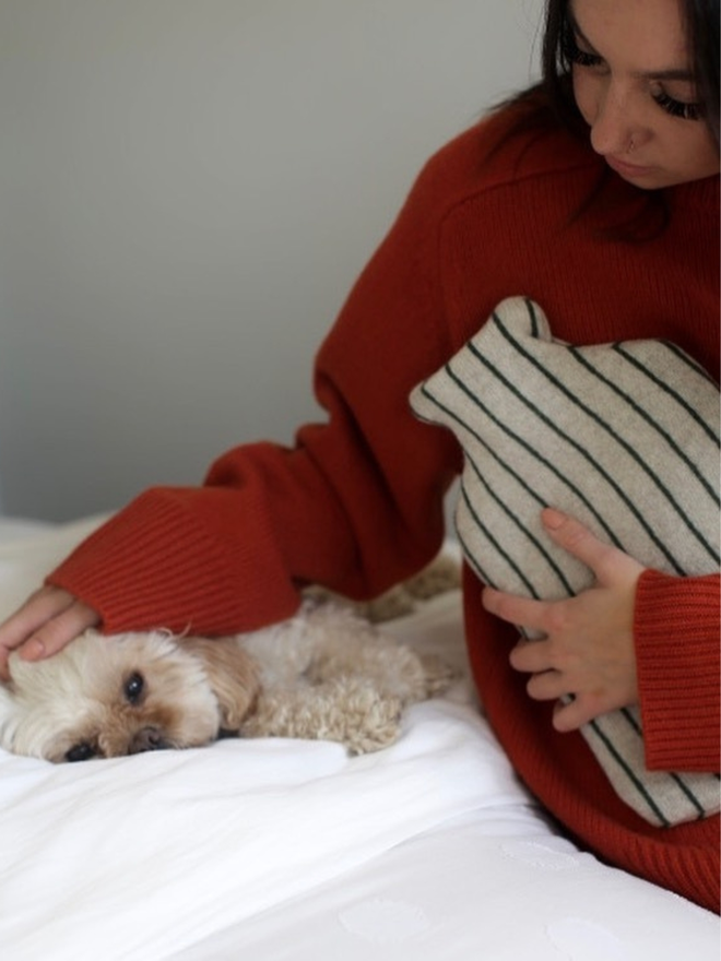 green lambswool hot water bottle