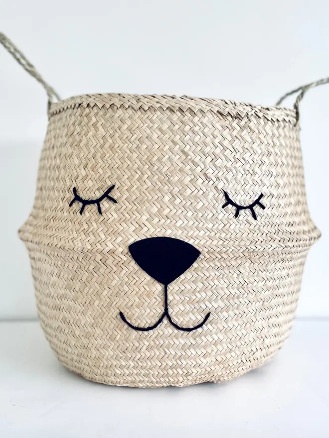 Hand Embroidered Lioness Belly Basket