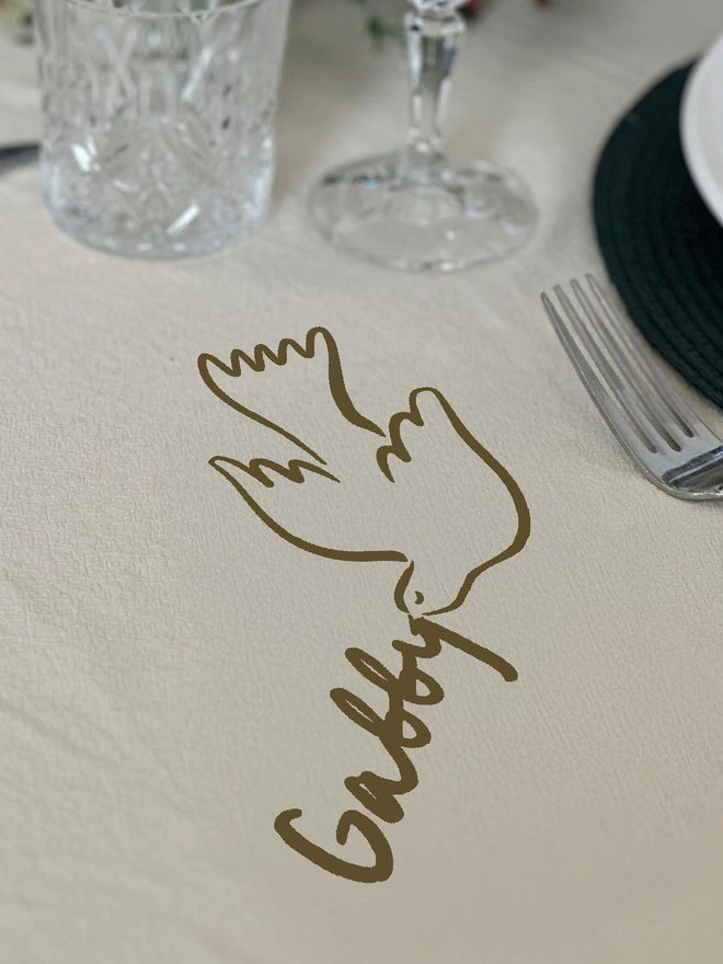 personlaised dove place name tablecloth sticker