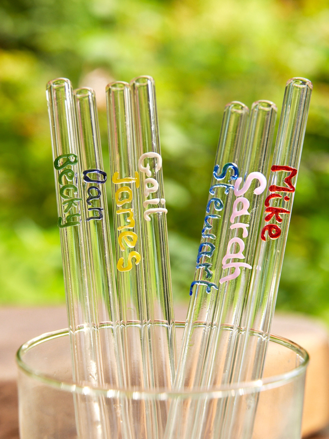 personalised glass straws in multiple colours