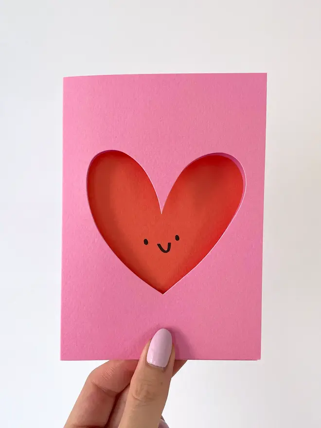 pink red love heart cut out greeting card