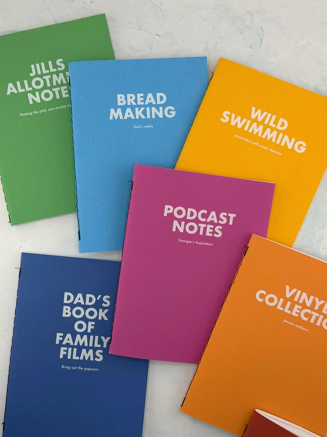 size colourful pocket notebooks personalised with various hobbies and interests